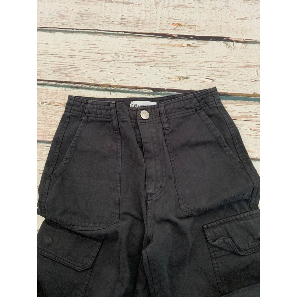 Zara Black Cargo Pants Womens Size 0 High Waisted Straight Leg Utility Trousers - Picture 2 of 4
